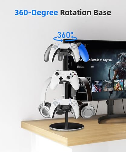 Aluminum Alloy Controller Holder 3 Layers,360 Degree Rotation Tier,Gaming Controller Stand for Xbox PS5 PS4 Switch,Headphone Stand,Headset Holder & Desk Mounts for 9 Packs Controller - color: BLACK-3 LAYERS