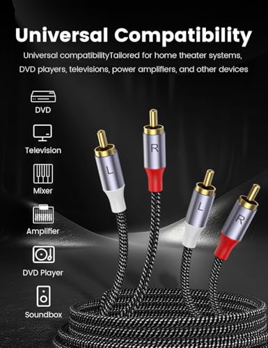 MOSWAG 2RCA Male to 2RCA Male Stereo Auxiliary Audio Cable Subwoofer Cable - color: Black, size: 32.8 ft
