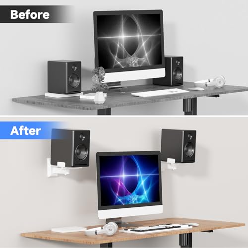 suptek Dual Side Clamping Bookshelf Speaker Wall Mounting Bracket for Large Surrounding Sound Speakers, Hold Up to 55 lbs, White (SPM201W) - size: Standard--white