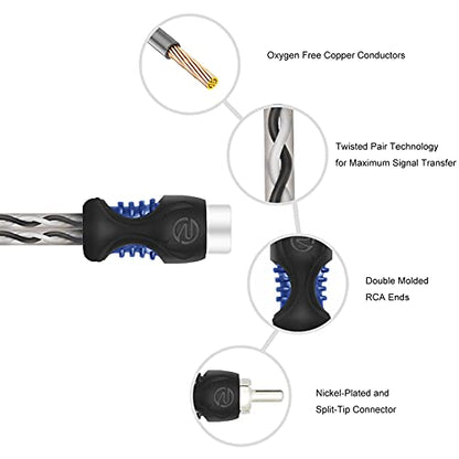 RECOIL R1F2M OFC 1 Female to 2 Male RCA Y Adapter Car Audio 1ft Splitter | Oxygen Free Copper Twisted Pair with Noise Reduction Connectors 2 Pack