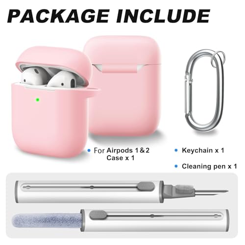 for AirPods Case Cover, Come with Clean Pen，Soft Silicone Protective Cover with Buckle for Women Men Compatible with Apple AirPods 2nd 1st Generation Charging Case, Front LED Visible,Pink - color: A9-Pink