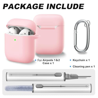 for AirPods Case Cover, Come with Clean Pen，Soft Silicone Protective Cover with Buckle for Women Men Compatible with Apple AirPods 2nd 1st Generation Charging Case, Front LED Visible,Pink - color: A9-Pink