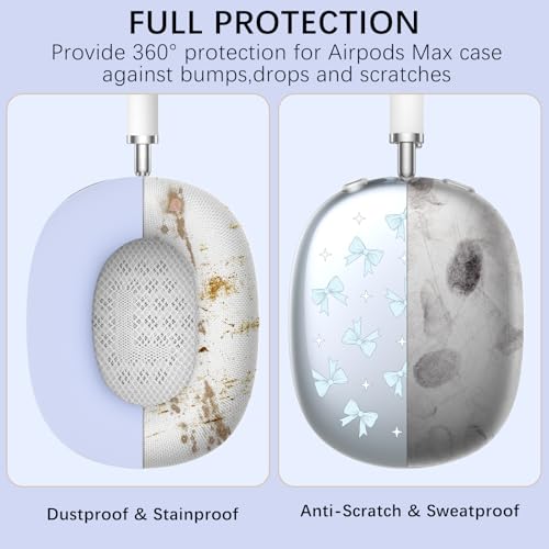 Silicone Case Cover for AirPods Max Headphones, Clear Blue Bows Soft TPU Ear Cups Cover/Ear Pad Case Cover/Headband Cover for AirPods Max (2024/2020), Blue - color: Blue Bow_B/Blue