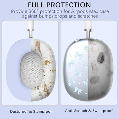 Silicone Case Cover for AirPods Max Headphones, Clear Blue Bows Soft TPU Ear Cups Cover/Ear Pad Case Cover/Headband Cover for AirPods Max (2024/2020), Blue - color: Blue Bow_B/Blue