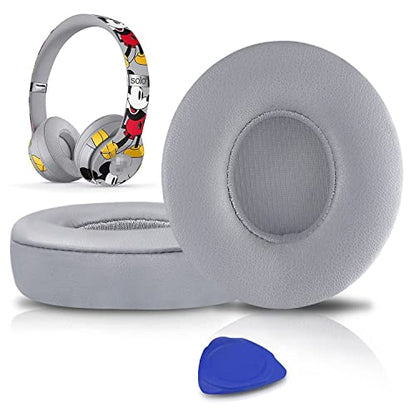 SoloWIT Earpads Cushions Replacement for Beats Solo 2 & Solo 3 Wireless On-Ear Headphones, Solo2 Solo3 Ear Pads with Soft Protein Leather, Added Thickness - Grey - color: Grey