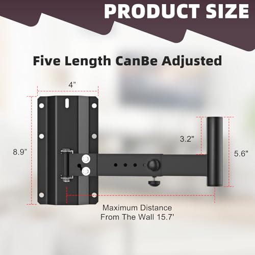 Speaker Wall Mount Heavy Duty Adjustable | For 4positions& 180° Rotation PA Speaker Mount Support Up to 120lbs Wall Speakers Mount Black 2 Packs