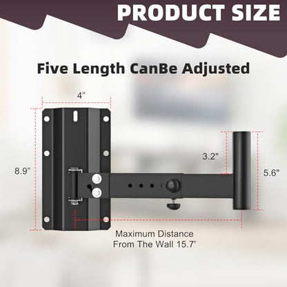 Speaker Wall Mount Heavy Duty Adjustable | For 4positions& 180° Rotation PA Speaker Mount Support Up to 120lbs Wall Speakers Mount Black 2 Packs