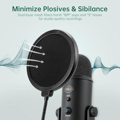 Foam & Dual-Layer Mesh Pop Filters Combo for Audio-Technica AT-2020 AT-2035 AT-2040 AT-2050 ATR2500 ATR2500X AT-4040 Microphones
