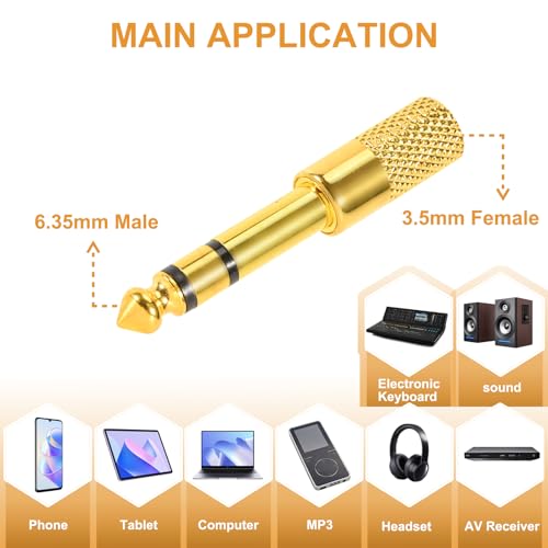 QAJOPFN 4 Pack Headphone Jack Adapter - 3.5mm (1/8 inch) Male to 6.35mm (1/4 inch) Female and 6.35mm (1/4) to 3.5mm (1/8) Audio Adapter for Player, Headphone, Guitar Amplifier