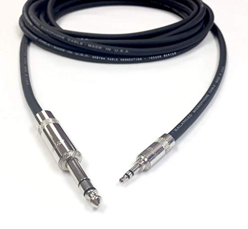Custom Cable Connection 50 Foot Pro Audio 1/4 inch (6.35mm) TRS to 1/8 inch (3.5mm) TRS Balanced Cable - size: 50 Foot