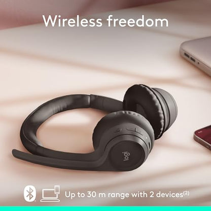 Logitech Zone 301 Wireless Bluetooth Headset - Graphite | Noise-canceling microphone, compatible with Windows, Mac, Chrome, Linux, iOS, iPadOS, Android - color: Graphite