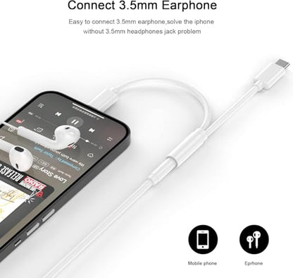[Apple MFi Certified] Lightning USBC to 3.5 mm Headphone Jack Adapter | iPhone Headphones Aux Audio Dongle USB C Type C to 3.5 Female Adapter for iPhone 17 16 15 14 13 Pro Max 12 11 XS XR 8 7