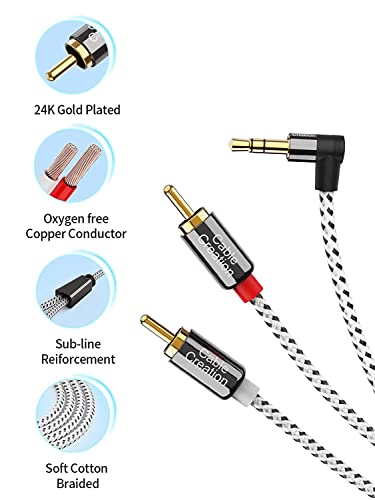 CableCreation 3.5mm to RCA Cable, Angle 3.5mm Male to 2RCA Male Auxiliary Stereo Audio Y Splitter Gold-Plated for Smartphones, MP3, Tablets, Speakers,Home Theater,HDTV,3FT/1M - color: Black&White, size: 3.3FT