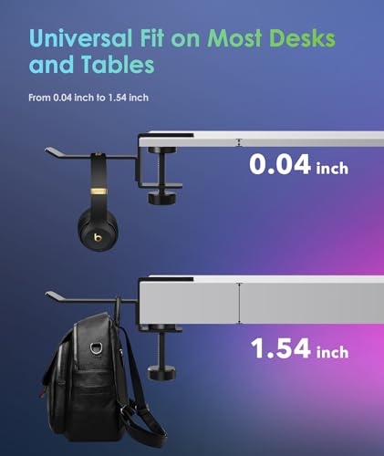 6amLifestyle Headphone Headset Holder Hanger, Universal Metal Gaming Headphones Stand Mount Under Desk Hook Clip with Adjustable Clamp for All Headsets, Black