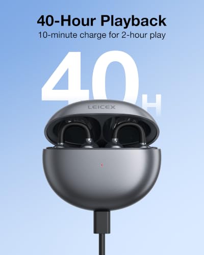 LEICEX Open Ear Clip-On Earbuds, Lightweight Portable Wireless Headphones, Comfortable Wear with 40H Long Playtime(Black)