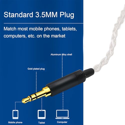 IEM Cable, Silver Plated Earphone Cable for QDC, AS12, AS16, ZSX, ZSN, ZS10 Pro, EDX, UE 18Pro, TRN, QDC, CCA, 2pin 0.78mm, 3.5mm