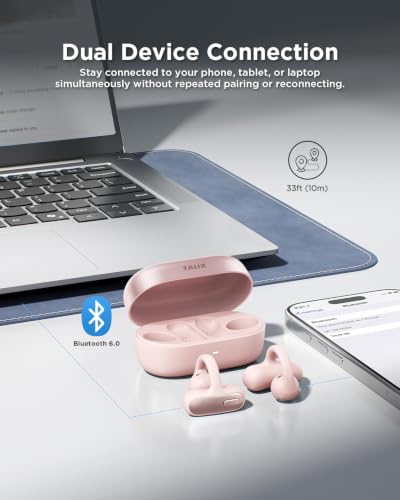 TALIX Open Ear Clip-On Earbuds X8 with AI ENC & Powerful Bass, Wireless Bluetooth 6.0, IPX4 Sweatproof Fitness Headphones, Physical Buttons, 5g Lightweight Ear Buds with Multi-Device Switching, Pink - color: Pink