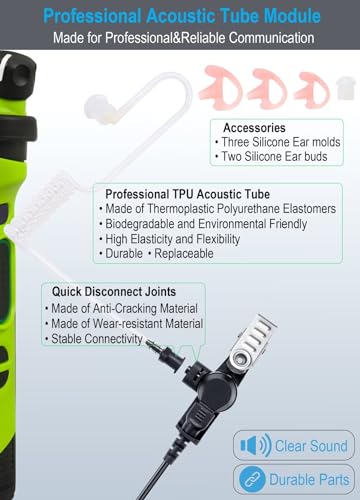 commountain Clear Acoustic Tube for Two Way Radio Earpiece and Headset | Fit Left Ear, 2 Pack, Compatible with Motorola Earpiece and More, Skin Friendly & UV Resistant TPU Coil Tube - size: For Left Ear