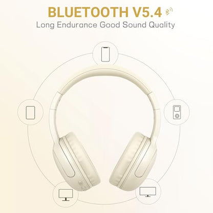 LORELEI B-E5 Kids Bluetooth Headphones, Wireless Headphones for Kids, Foldable 40H Playtime, Built-in mic, On Ear Headsets for Child/Teens/School/Tablet(Beige White) - color: White