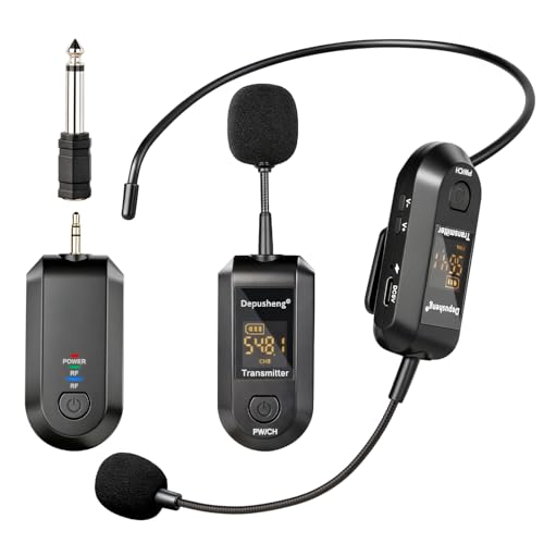 Depusheng 2.4G Wireless Microphone Headset,Lavalier and Handheld Mic 160ft Range,with 1/8''&1/4'' Plug for PA System,Voice Amplifier - size: lavalier Headset microphone