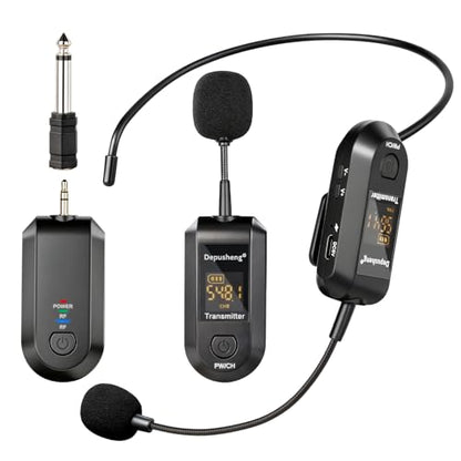 Depusheng 2.4G Wireless Microphone Headset,Lavalier and Handheld Mic 160ft Range,with 1/8''&1/4'' Plug for PA System,Voice Amplifier - size: lavalier Headset microphone