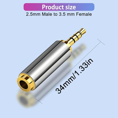 2.5mm Male to 3.5mm Female Adapter 2 Pack Gold Plated Jack Stereo Full Metal Connector Converter for Smartphones, Headphone, Mic, Tablets - style: 2.5M