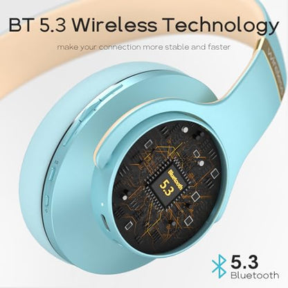 DOQAUS Bluetooth Headphones Over Ear, 90H Playtime, 3EQ Mode, with ENC Mic - color: Blue