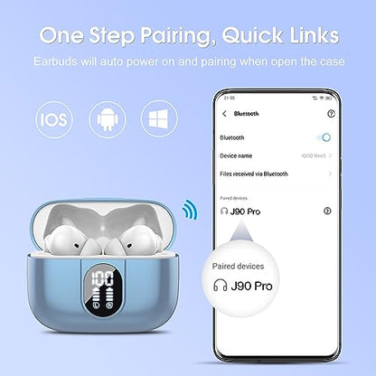 Wireless Earbuds 2024 Bluetooth 5.3 Headphones HiFi Stereo, 40H Playtime in-Ear Earbud, Bluetooth Earbuds with LED Power Display, IP7 Waterproof Wireless Earphones Sport Headset for Android iOS - color: Sky blue