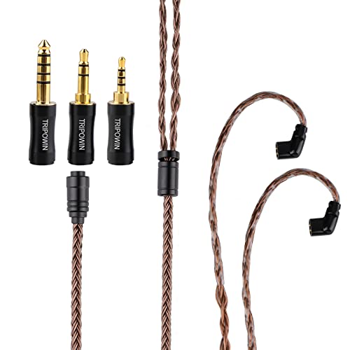 Linsoul Tripowin Amber 32AWG OFC HiFi IEM Cable with Interchangeable 2.5mm/3.5mm/4.4mm Plug, PVC Sleeve Replacement Cable for Audiophile (Recessed 2pin) - size: Recessed 2-Pin