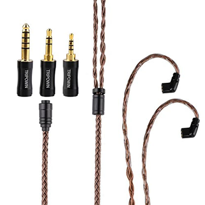 Linsoul Tripowin Amber 32AWG OFC HiFi IEM Cable with Interchangeable 2.5mm/3.5mm/4.4mm Plug, PVC Sleeve Replacement Cable for Audiophile (Recessed 2pin) - size: Recessed 2-Pin