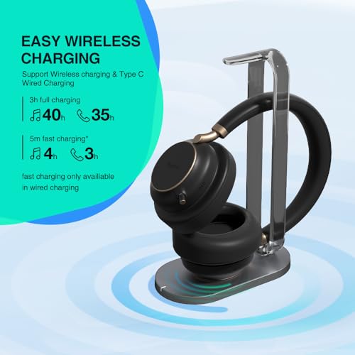 Yealink BH76 Plus with Stand ANC Wireless Headset for Work, Bluetooth Headsets with Microphone Active Noise Cancelling, Microsoft Teams Certified Headset UC Compatible with PC Mac Mobile Phone