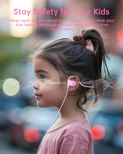 Mehomeli Kid Headphones, Air Conduction Open Ear Headphones, 3.5mm Jack | Ultra-Comfort, Ergonomic and Lightweight Design Perfect for School and Outdoor Activities, Pink - color: Pink