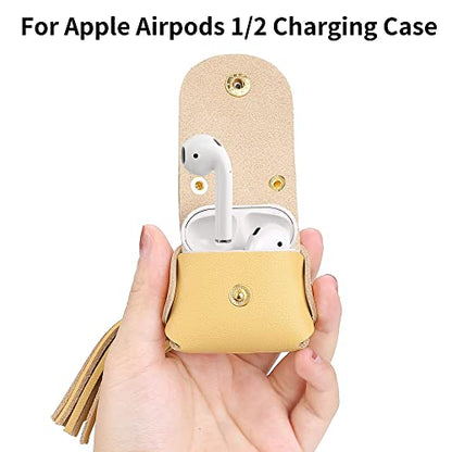 MODOS LOGICOS Charging Case Cover for Apple Air Pods, Genuine Leather Case with a Couple of Drooping Tassels for Apple AirPods 1/2 Charging Case - Yellow - color: Yellow(GenuineLeather)