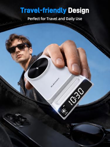3 in 1 Charging Station for Apple, Travel Wireless Charger with Clock | ELECDOV Magnetic Charger for iPhone, Foldable Watch Charger Stand for iPhone 17/Air/16/15 Series, iWatch 10/AirPods 4 (White) - color: white
