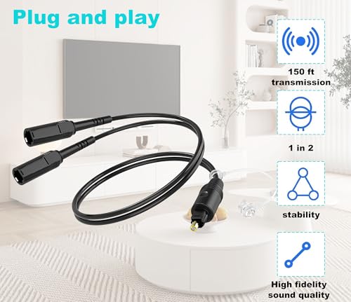 Digital Audio Cable, 1 Male Input and 2 Female outputs, 1 Foot, Digital Optical Audio Cable, Suitable for Home theaters and televisions. Toslink Digital Fiber Optical Audio Splitter.