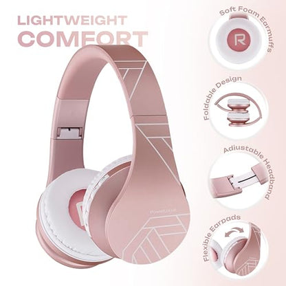 PowerLocus Wireless Bluetooth Over-Ear Stereo Foldable Headphones, Wired Headsets Rechargeable with Built-in Microphone for iPhone, Samsung, LG, iPad (Rose Gold PL Collection) - color: Rose Gold PL Collection