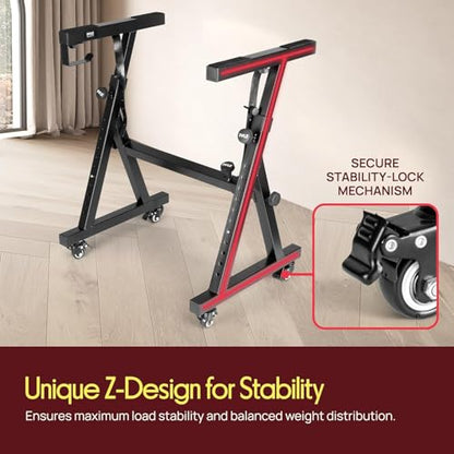 Pyle Universal Electronic Piano, Black Heavy-Duty Z Style Keyboard Stand with Locking Wheels, Adjustable Height and Width, Portable Organ Holder Rack, Collapsible Design (PKSTZ88) - style: 1 Tier w/Wheels