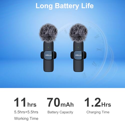 Mini Microphone for iPhone & Android,11H Battery, Noise Cancelling Wireless Lavalier Mic, Clip On Lapel Mic Pro for Content Creator Vlogging/YouTube/Tiktok/Video Recording/Streaming/Interview