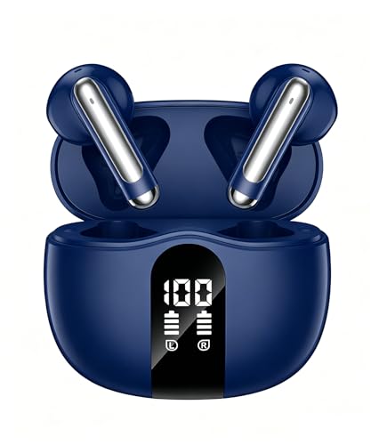 Wireless Earbuds, 2026 Bluetooth 5.4 Headphones Bass Stereo Ear Buds with Noise Cancelling Mic, LED Display in Ear Earphones 50H Playtime Ear Buds, IP7 Waterproof for Laptop Pad Phones Deep Blue - color: Deep Blue