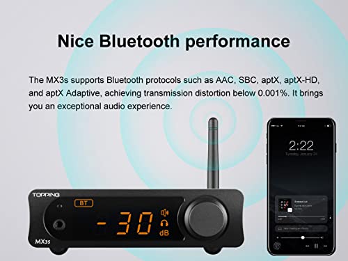 Topping MX3S DAC Amplifier Support Bluetooth Input 62W*2 Merus Class D 700mW*2 HPA Power Auto On/Off with Remote Control (Black) - color: Black