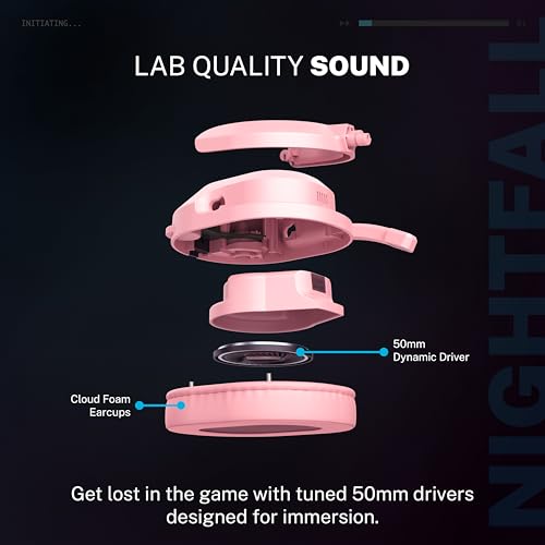 JLab Nightfall Wireless Gaming Headset, Bluetooth 5.3, Pink - color: Pink