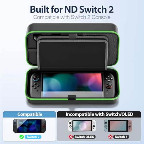 OIVO Carrying Case Compatible with 2025 Nintendo Switch, Portable Switch 2 Travel Carry Case Fit for Joy-Con 2 & Adapter, Hard Shell Protective Pouch Bag with 24 Game Slots, Green - color: Green
