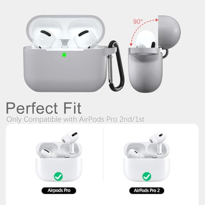 Lerobo for AirPods Pro 2nd/1st Case with Keychain, Gray | Soft Silicone Protective Cover Compatible with Apple AirPod Pro Case for Women Men, Scratchproof, Shockproof, Dustproof - color: Gray