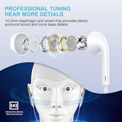Wired Earbuds, [Clear Calls & No Noise] 3.5mm Headphones with Microphone in Ear Earphones HiFi Stereo Volume Control for iPhone/iPad/Samsung/Android/Kindle/Switch [2 Pack]