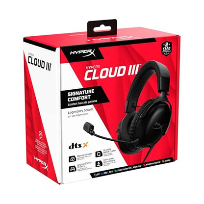 HyperX Cloud III – Wired Gaming Headset, PC, PS5, Xbox Series X|S, Angled 53mm Drivers, Spatial Audio, Memory Foam, Durable Frame, Ultra-Clear 10mm Mic, USB-C, USB-A, 3.5mm – Black - color: Black, size: Regular, style: Wired