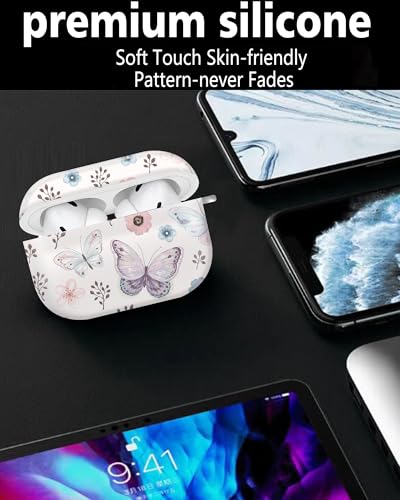 Cute Hard Case Compatible with AirPods Pro 2nd/1st Generation, Protective Cover with Golden Keychain, Fits 2023/2022/2019 Models, for Women, Girls, and Men(Cute Butterfly - color: Cute Butterfly