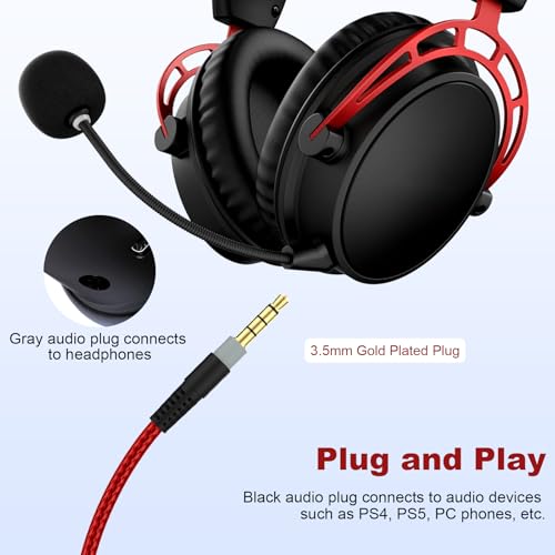 Cloud Alpha Cable Cord with Inline Mute and Volume Control Compatible with HyperX Cloud Alpha/Alpha S, Cloud Mix, Logitech G933, G633 Gaming Headsets (Red) - color: Red
