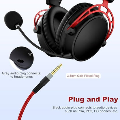 Cloud Alpha Cable Cord with Inline Mute and Volume Control Compatible with HyperX Cloud Alpha/Alpha S, Cloud Mix, Logitech G933, G633 Gaming Headsets (Red) - color: Red