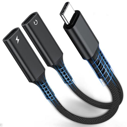 USB C Splitter 1 in 2 Out Dual Type C Headphone jack and Charger Adapter | 2in1 USB Type C Audio Jack Dongle with PD 60W Fast Charging Cable for iPhone 17 16 15 Pro Max, iPad, Samsung, LG More USBC