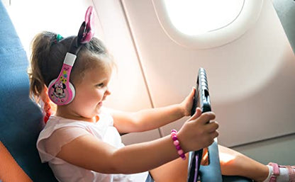 eKids Minnie Mouse Kids Bluetooth Headphones, Wireless with Microphone Includes Aux Cord, Volume Reduced Foldable Headphones for School, Home, or Travel, Pink | Reduced Volume and Built-in Microphone